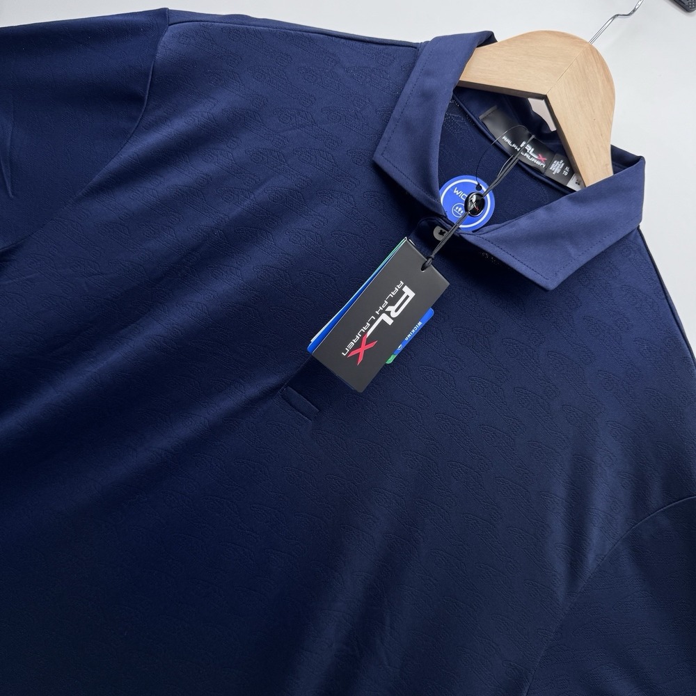 Ralph Lauren RLX Golf Polo Shirt Mens XL Navy Blue Textured Jacquard NWT $125